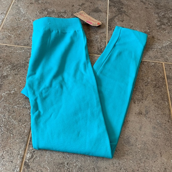 #15 GIRLS NWT TURQUOISE FLEECE LEGGINGS RED CAMEL L/XL *TWIN LISTING* - Picture 1 of 2